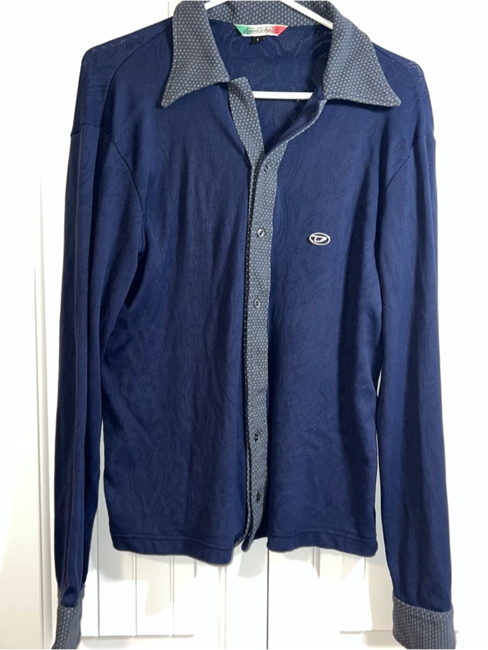 Diesel Industry Mens Vtg shirt Large Sweater Burnout Blue Cardigan Button Preppy - Picture 15 of 15
